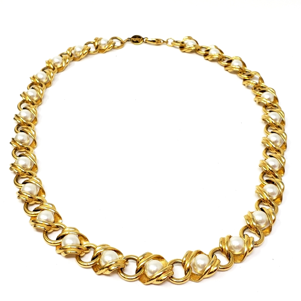 Vintage Napier Gold Tone Pearl Chain Necklace